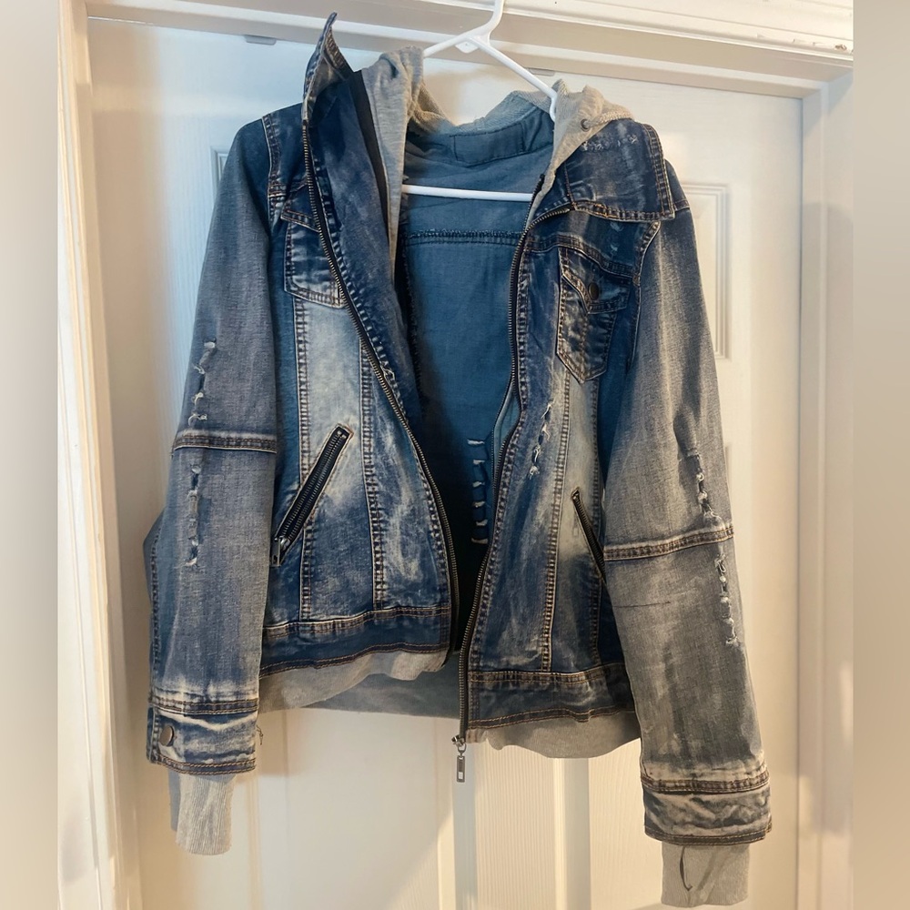 Distressed jean jacket